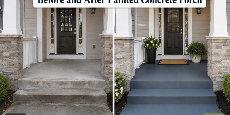 before and after painted concrete porch